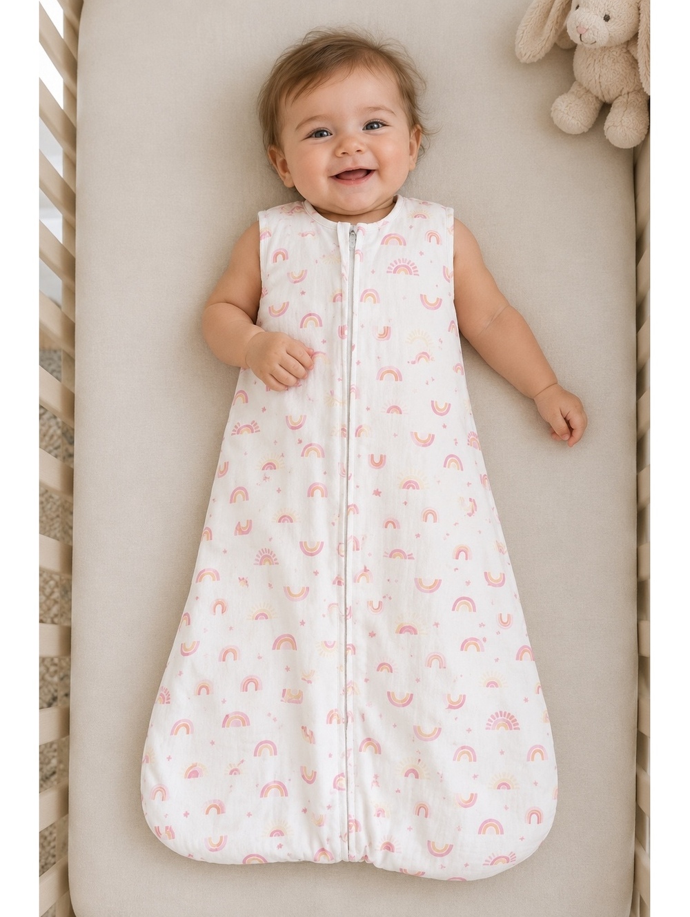 HALO SleepSack Medium 6-12 Months Pink Rainbow Cotton Wearable Blanket